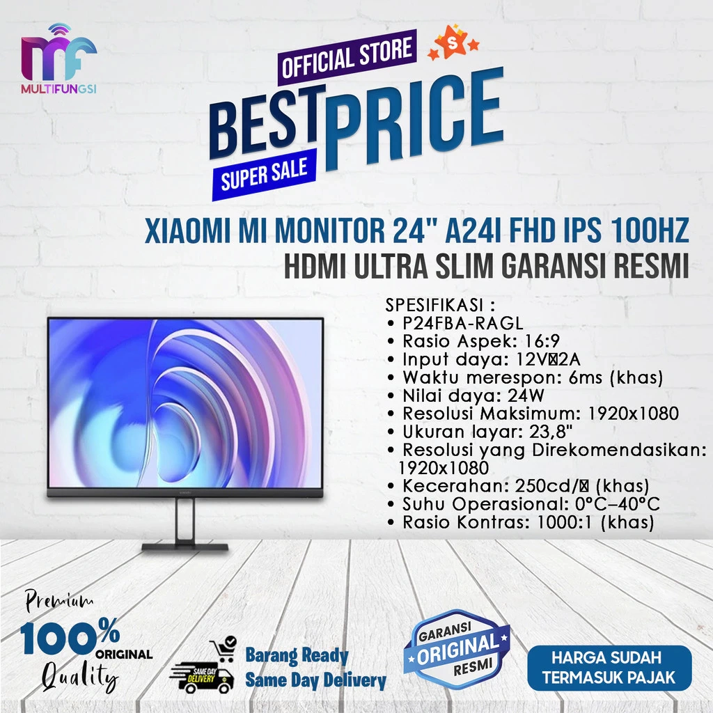 Xiaomi Mi Monitor 24" A24i FHD IPS 100Hz Ultra Slim Garansi Resmi