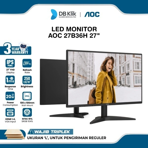 AOC LED Monitor 27B36H 27" IPS FHD 100Hz 1ms Adaptive Sync HDMI VGA