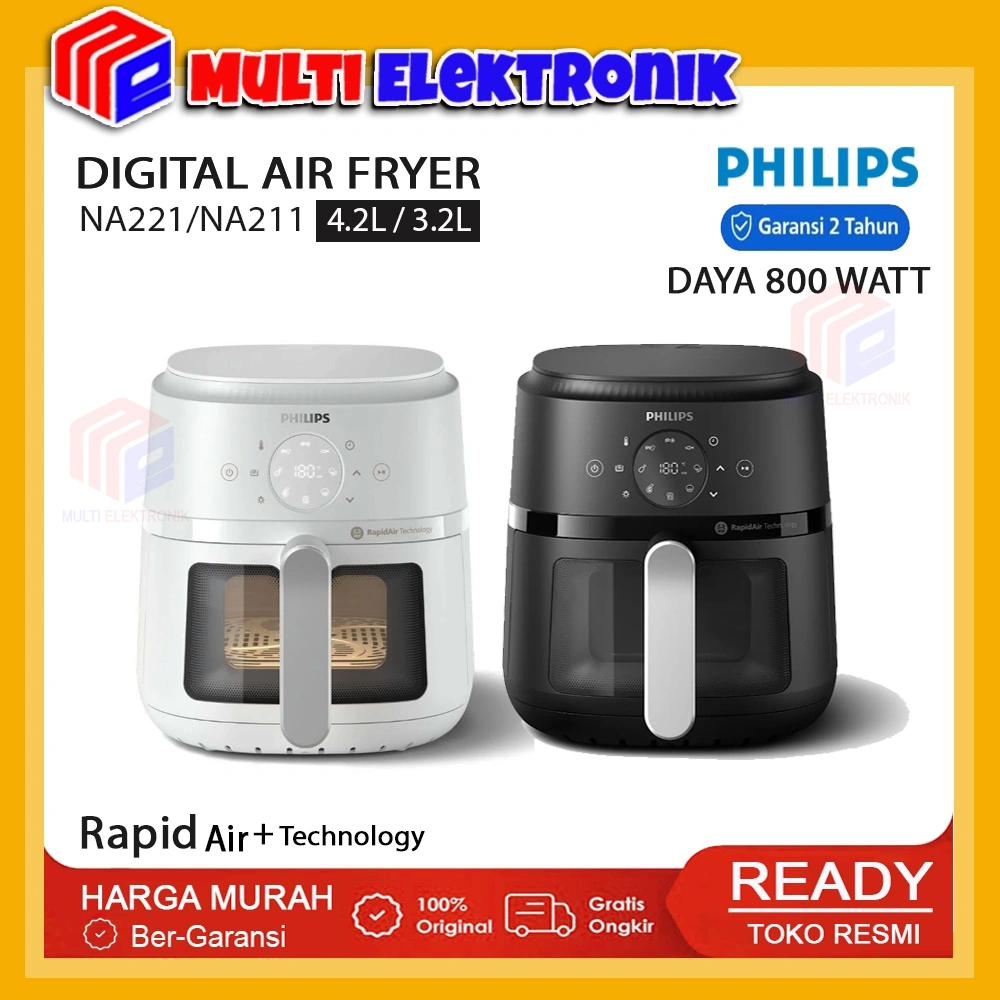Philips Digital Air Fryer NA221 / NA211 Rapid Air Technology Transparan dilengkapi Lampu