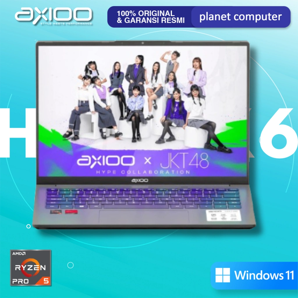 Axioo Hype 5 AMD X6 RYZEN 5 6600H RAM 16GB SSD 512GB W11 RESMI ORIGINAL