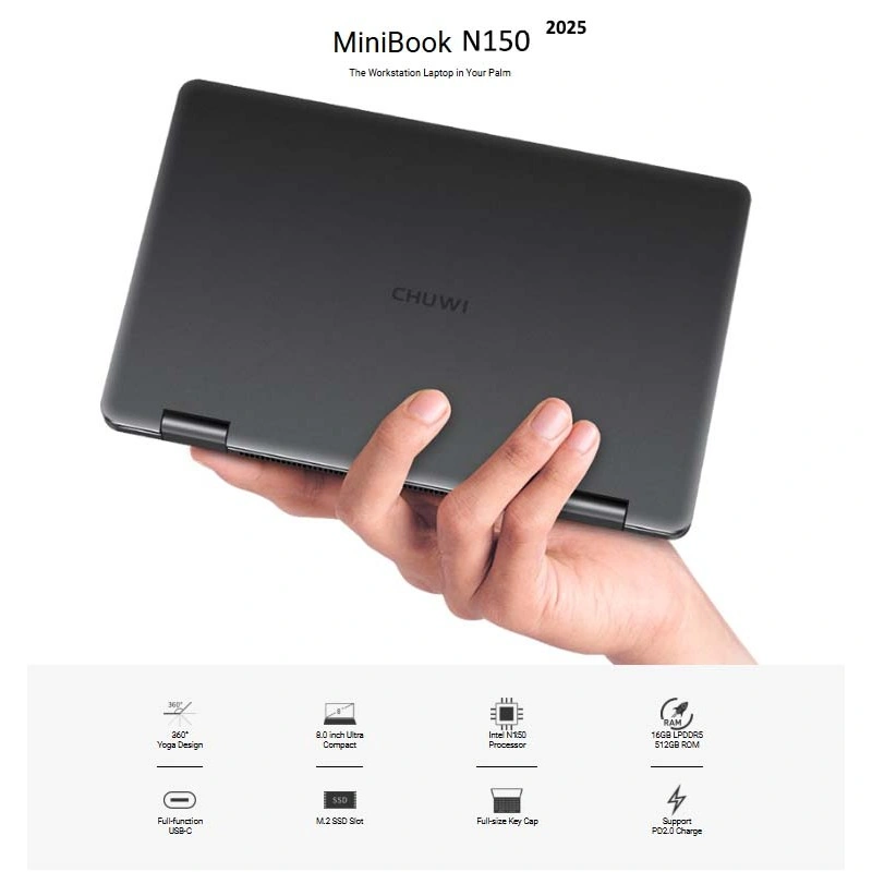 Chuwi MiniBook 2025 Intel Gen13 Twinlake N150 16/512GB SSD NVMe WiFi6 8" UltraMini Yoga Laptop Windows 11