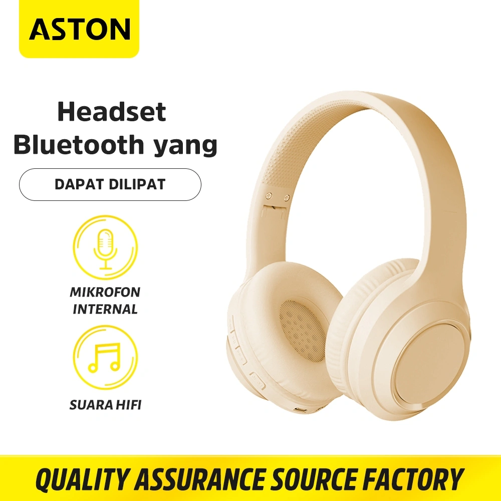 ASTON Headphone Bluetooth 5.4 Wireless Music Gaming AT-TW157 Beige Super Bass Hifi Stereo Original