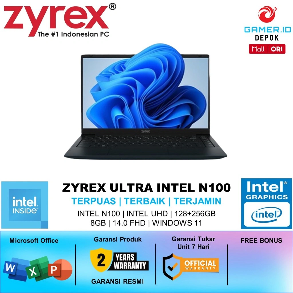 ZYREX ULTRA INTEL N100 RAM 8GB 128+256GB WINDOWS11 FHD BLIT METAL