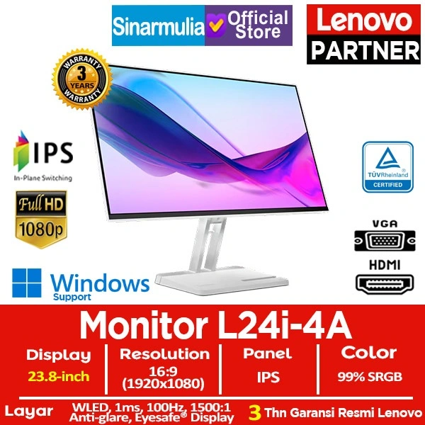 LENOVO Monitor LED L24i-4A 23.8" IPS 100Hz 1ms HDMI VGA 99%sRGB Eye Caring