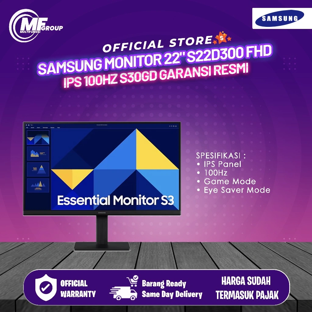 Samsung Monitor 22" S22D300 FHD IPS 100Hz S30GD Garansi Resmi