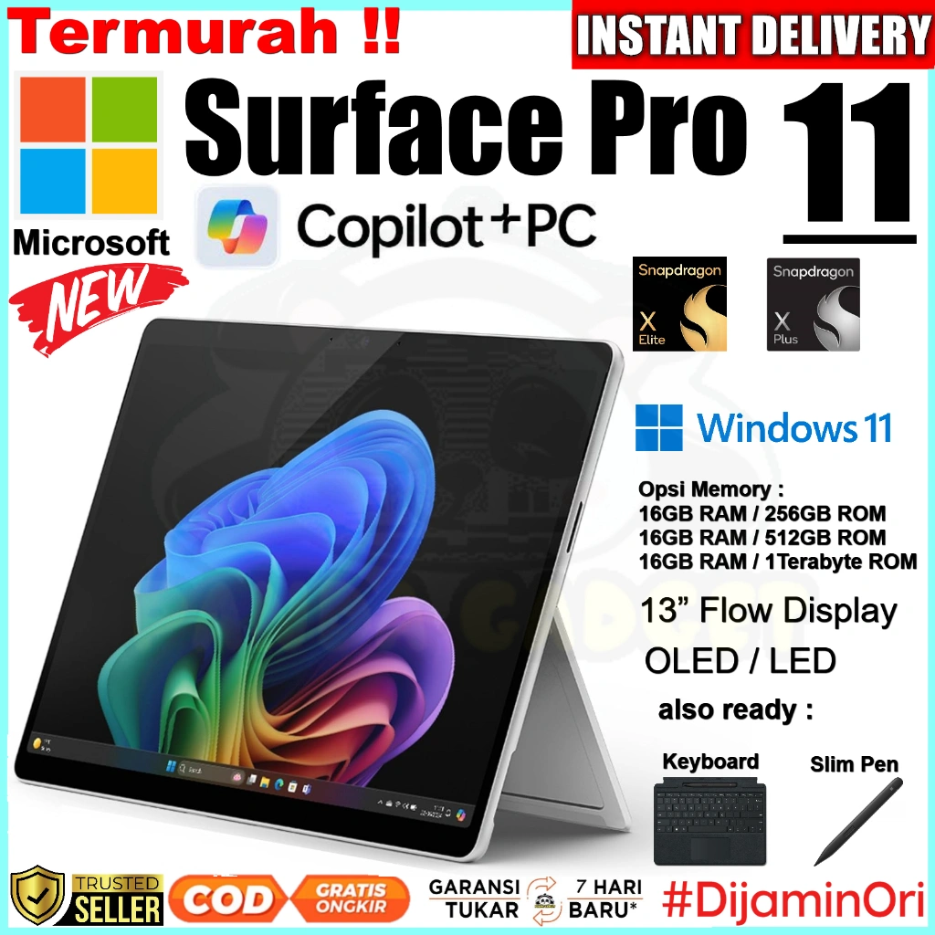 Surface Pro 11 laptop 2 in 1 Snapdragon® X Elite / Plus Microsoft Windows 11 Ram 16GB 32GB | SSD 256GB 512GB 1TB Original