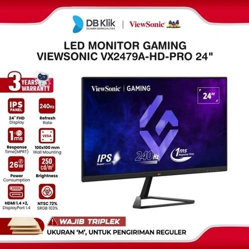 VIEWSONIC LED Monitor Gaming VX2479A-HD-PRO 24" IPS FHD 240Hz 1ms AMD FreeSync HDR10 HDMI DP