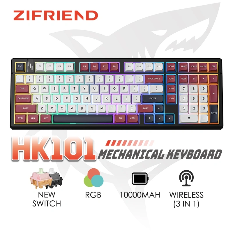 ZIFRIEND HK101 Wireless Keyboard RGB 5PIN Hotswappable Mechanical Gaming Keyboard