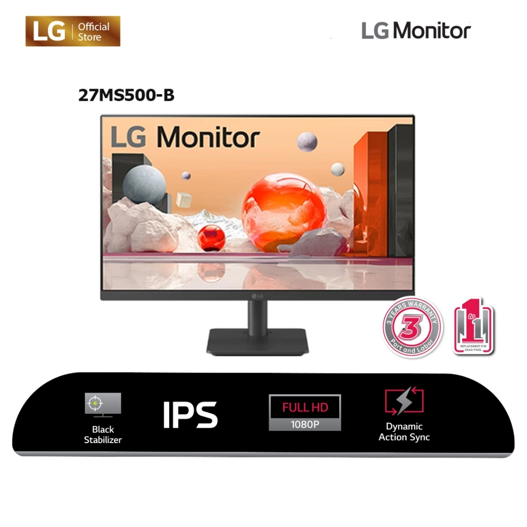 LG 27MS500-B 27'' IPS FHD monitor with AMD refresh rate 100Hz
