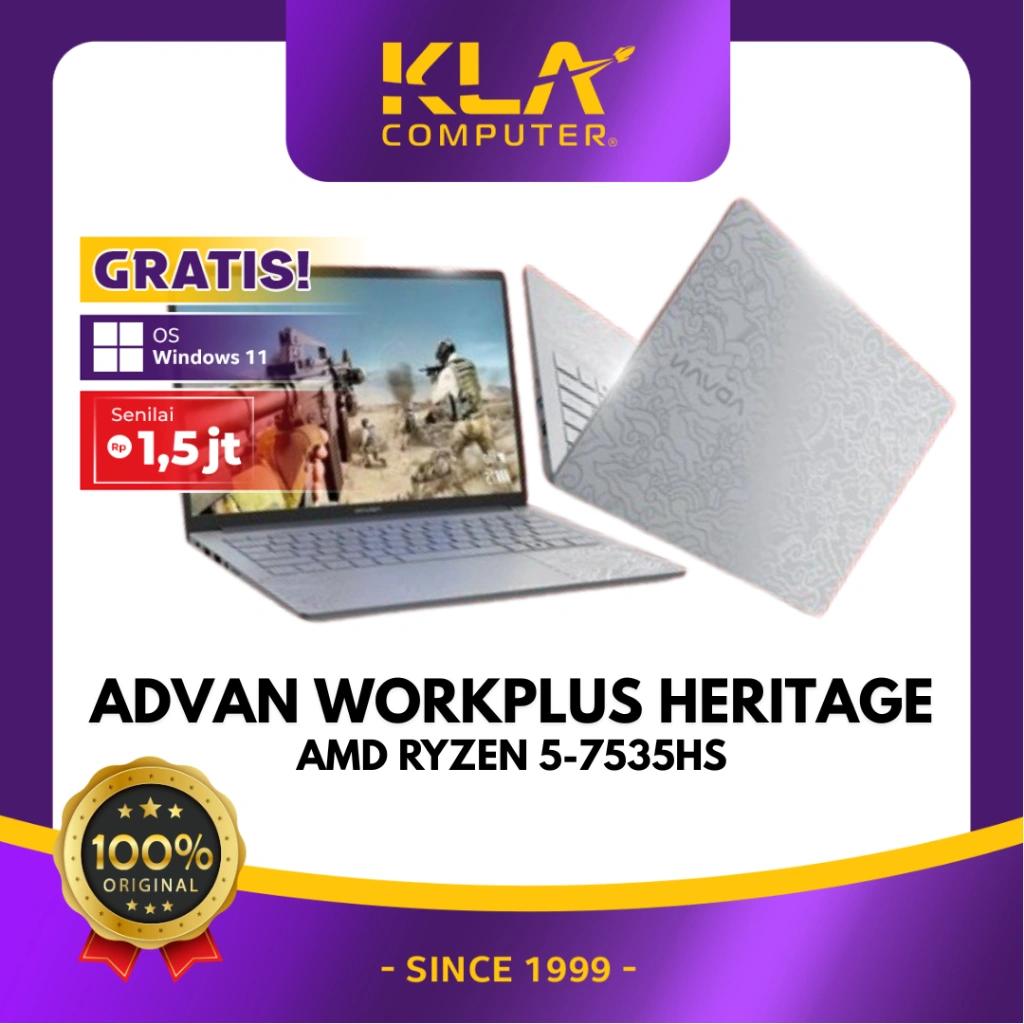 ADVAN Laptop Workplus Heritage AMD Ryzen 5 7535HS 8GB 512GB SSD 14 Inch IPS Windows 11 Original