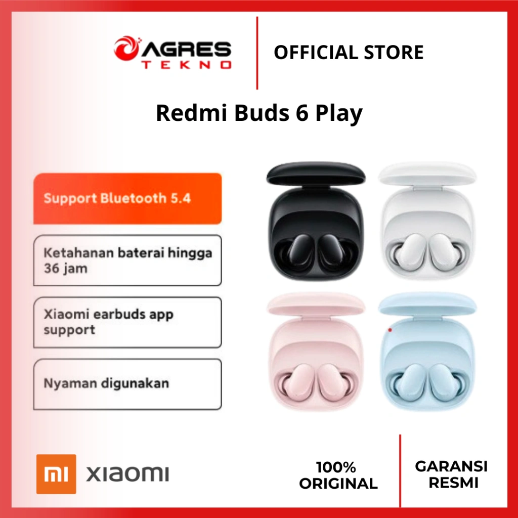 Xiaomi Redmi Buds 6 Play | Bluetooth 5.4 | Baterai Hingga 36 Jam | Xiaomi Earbuds App Support