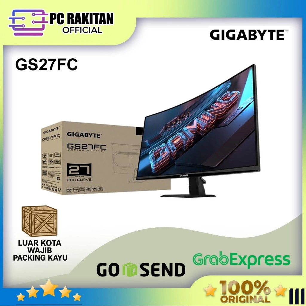 GIGABYTE MONITOR GAMING GS27FC 27 INCH VA 1500R FHD 1080P 1MS 180HZ HDR TILT 3Y