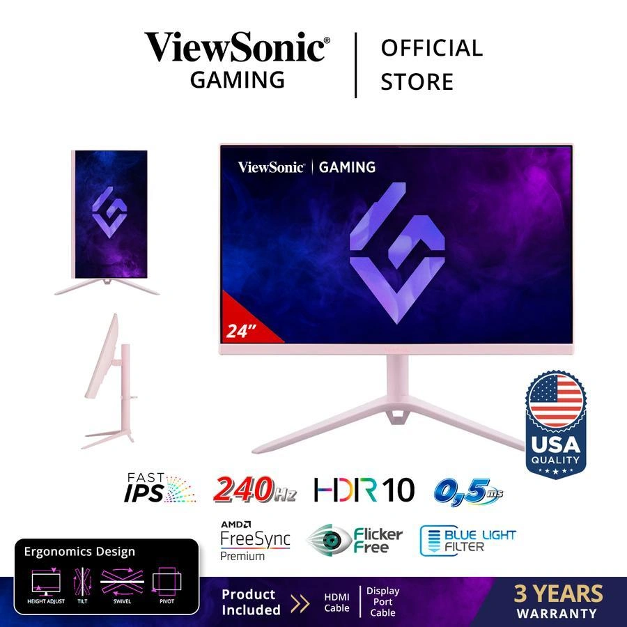 Monitor VX2428AJ-PK 24 Inch 1920x1080 IPS 240Hz Speaker Ergonomics PINK