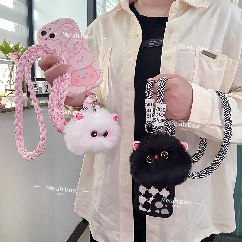 Tali Gantungan hp aesthetic korea  Pita lucu Anak kucing Phone Lanyard Phone Case Woven Pendant Short Camera Strap Phone Tali