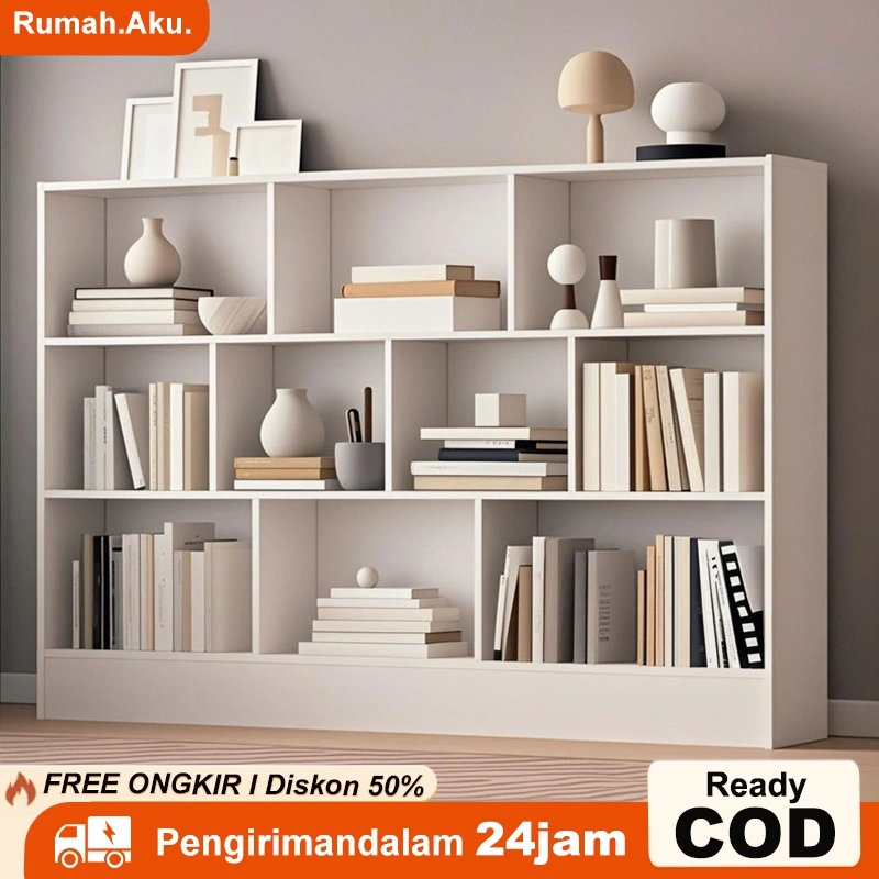 Rak Buku Kayu Minimalis Serbaguna Rak Penyekat Ruangan Kosmetik Baju Mainan Helm