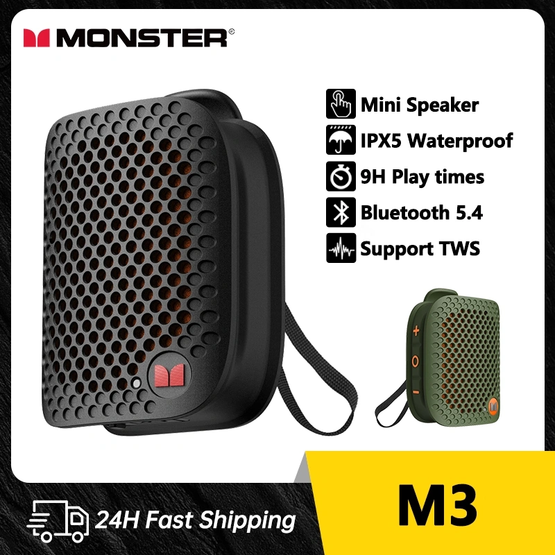 Monster M3 Speaker Bluetooth Mini Portabel Klip Magnetik TWS Interkoneksi Kotak Suara Nirkabel