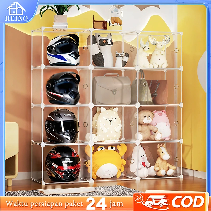 HEINO Rak Tas Transparent/Rak TasTransparan Kedap Debu/Lemari Boneka Mainan