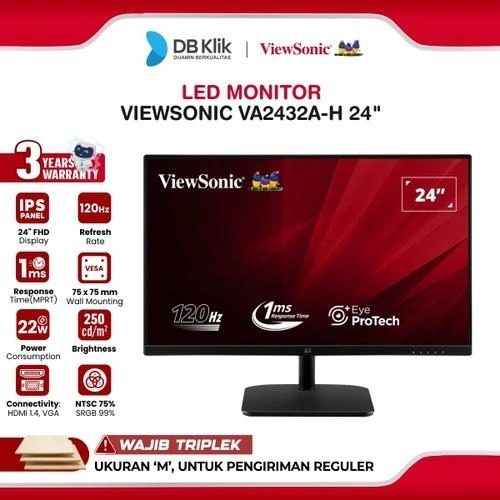 VIEWSONIC LED Monitor VA2432A-H 24" IPS FHD 120Hz 1ms AMD FreeSync HDMI VGA