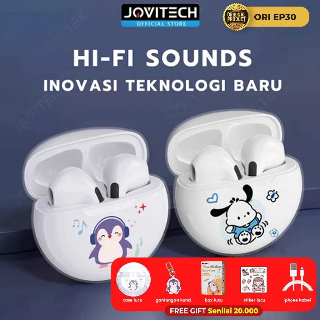 Jovitech 2025 style Headset Bluetooth Dengan Casing Karakter Lucu Inpods Versi 5.3 Suara Hifi Kualitas HD Transparan True Wireless - EP30