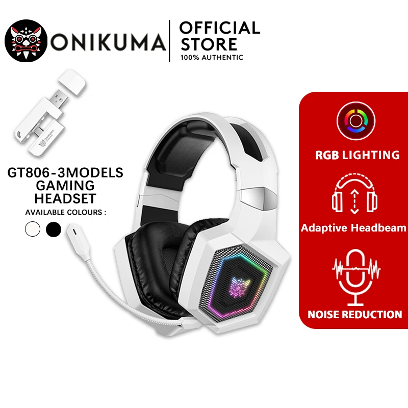 ONIKUMA GT806 Headphone Nirkabel Tiga Mode 2.4G Bluetooth Mikrofon Yang Dapat Dilepas with RGB Light 2 Jenis Warna
