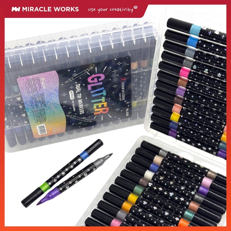 MW Set Pena Glitter Dual-tip 24/48/72/96 Warna dengan Kepala Ganda - Penanda Teks Berwarna