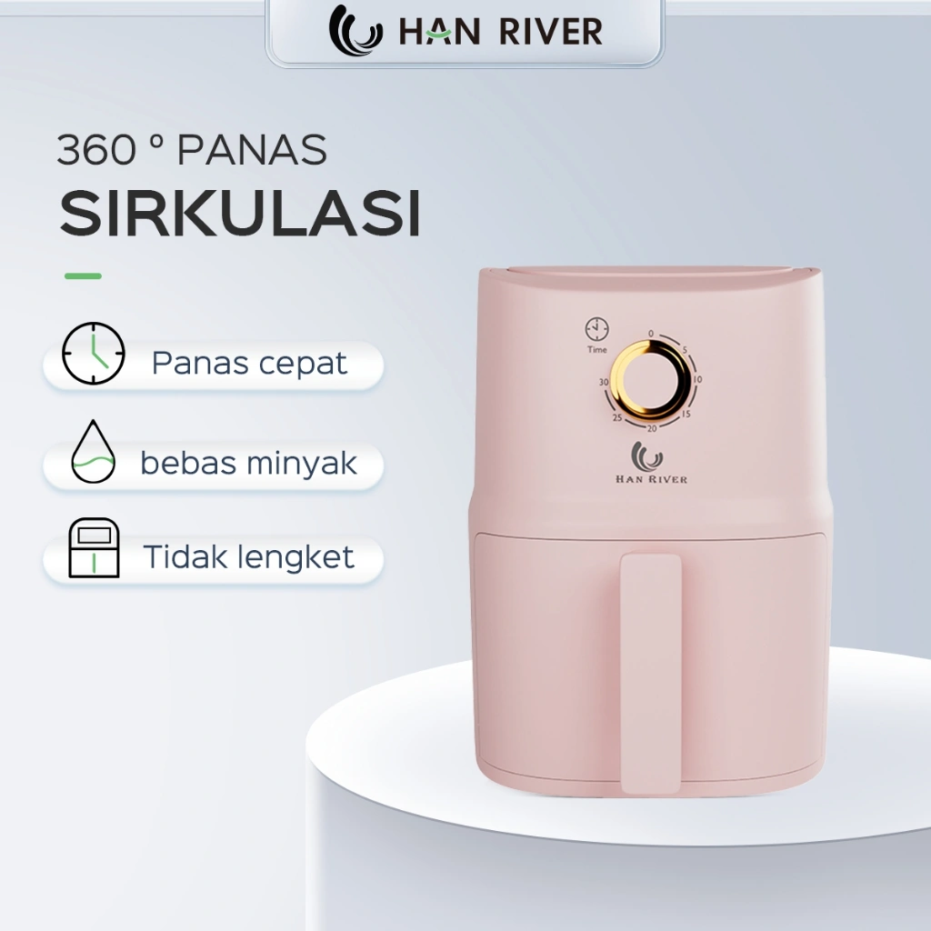 HAN RIVER Air Fryer 3.5L 500w Low Power Pink Listrik Multifungsi Tanpa Minyak Untuk Goreng Panggang