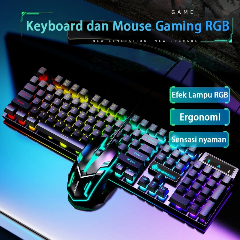 Kombo Keyboard & Mouse Gaming RGB – Keyboard Mekanikal 104 Keys dengan Backlight untuk PC, Laptop & Esports