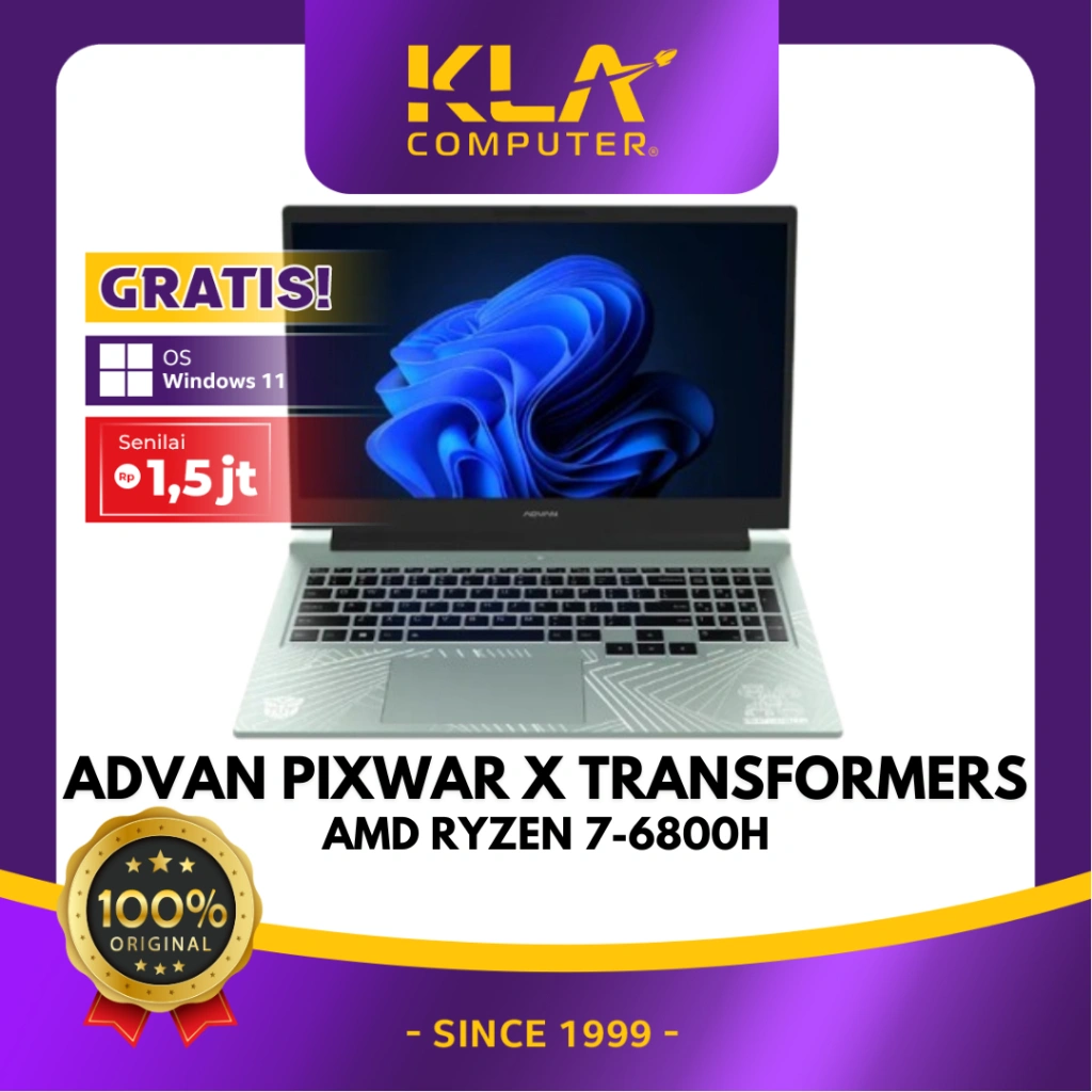 Laptop ADVAN Gaming Pixwar AMD Ryzen 7 6800H 16GB 512GB SSD 15.6 Inch Windows 11 Original