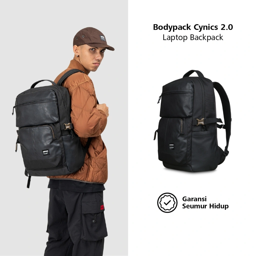 Bodypack Cynics 2.0 Laptop Backpack 15 Inch Tas Ransel Kerja Kuliah Sekolah Classic - Hitam