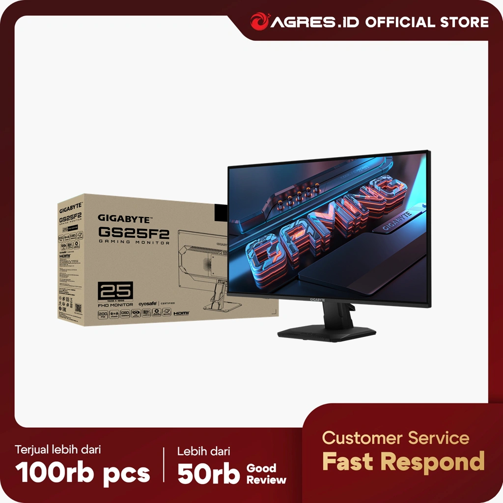 GIGABYTE MONITOR GAMING GS25F2 24.5 INCH SS IPS FHD 1080P 1MS 200HZ HDR10 TILT 3Y