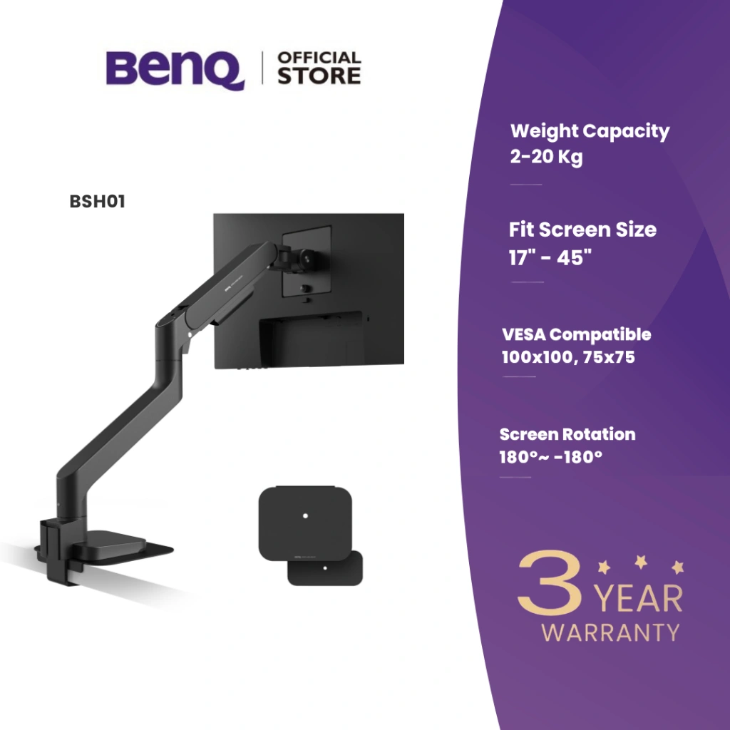 BenQ BSH01 Ergo Monitor Arm-Strudy Monitor Desk Mount for Up to 2 - 20 Kg Screen