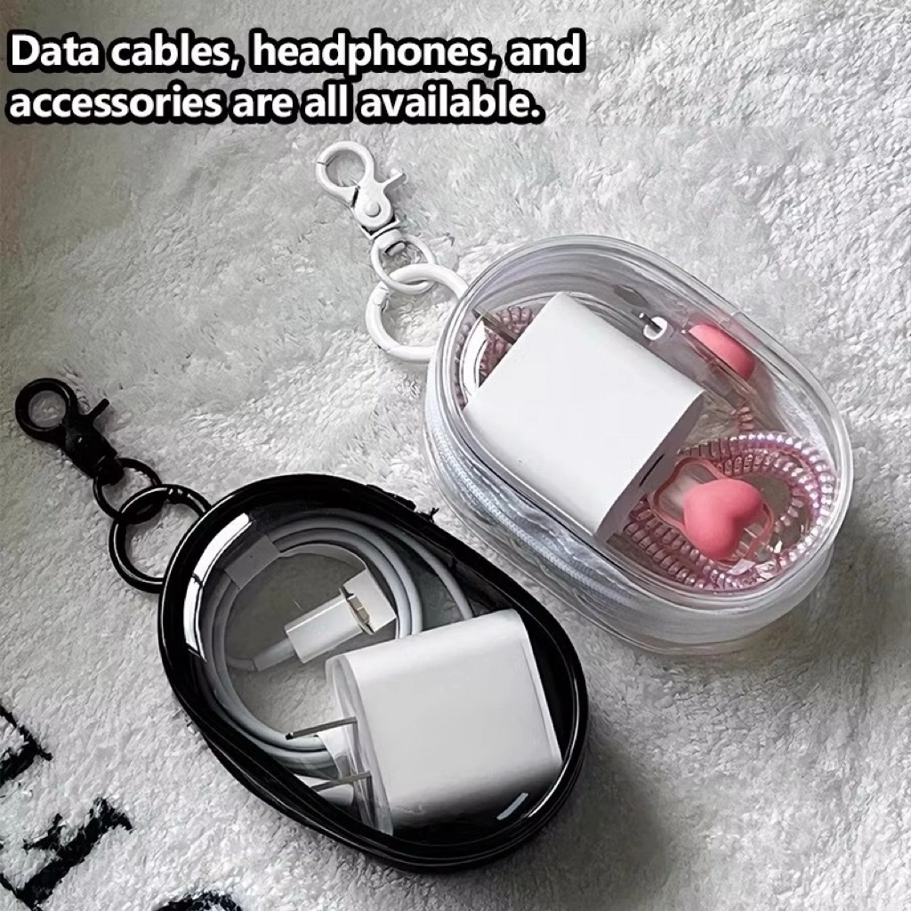 Pouch Aesthetic Transparan Serbaguna / Kotak Penyimpanan Kabel Data Charger Pouch Headset Keychain Mini Bag Tas Gantungan Transparan / Mini Bag Penyimpanan Kabel