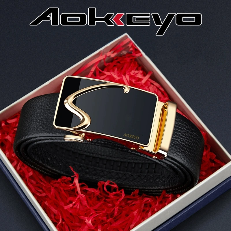 Sabuk Pinggang Pria Hitam Belt Pria Gesper Otomatis 100% Tali Pinggang Pria Kulit Asli For Bisnis/Kantor/Sehari-Hari