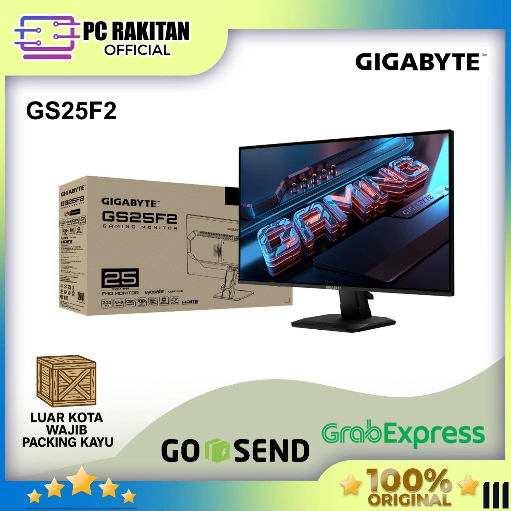 GIGABYTE MONITOR GAMING GS25F2 24.5 INCH SS IPS FHD 1080P 1MS 200HZ HDR10 TILT 3Y