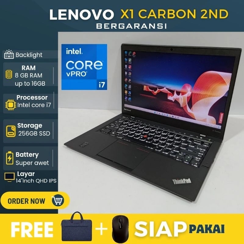 Lenovo Thinkpad  X1 / seri T core  i7 / i5 gen 8 Ram 16GB SSD 256GB Windows 11 - siap pakai