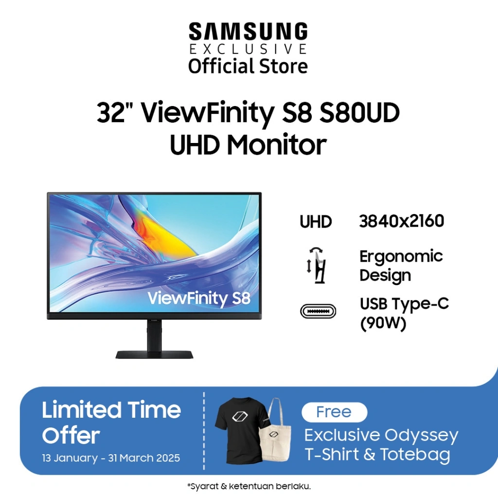 Samsung ViewFinity S8 32" S80UD VA 60Hz 4K UHD USB-C HAS Pivot | LS32D804UAEXXD