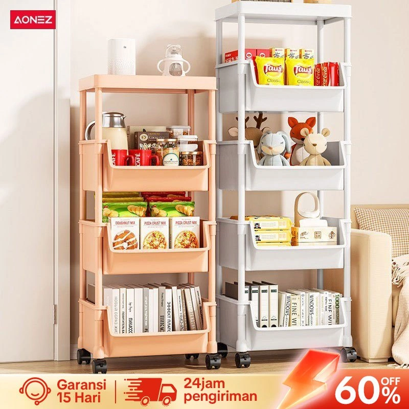 AONEZ Rak Buku Susun Serbaguna Tempat Rak Buku Anak Lemari Buku Plastik Rak Portable Roda Rak Mainan Rak Roda Toy Storage Rak Susun Tempat
