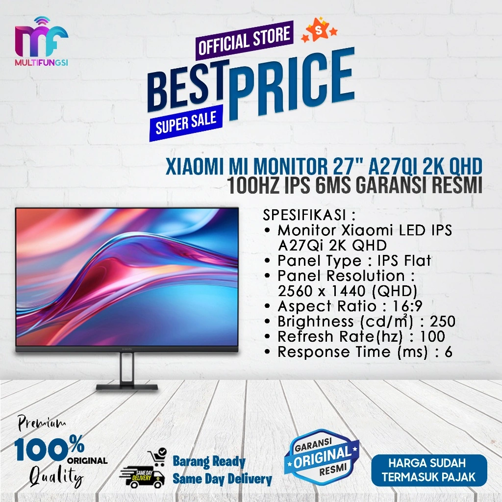 Xiaomi MI Monitor 27" A27QI 2K QHD 100Hz IPS 6ms Garansi Resmi
