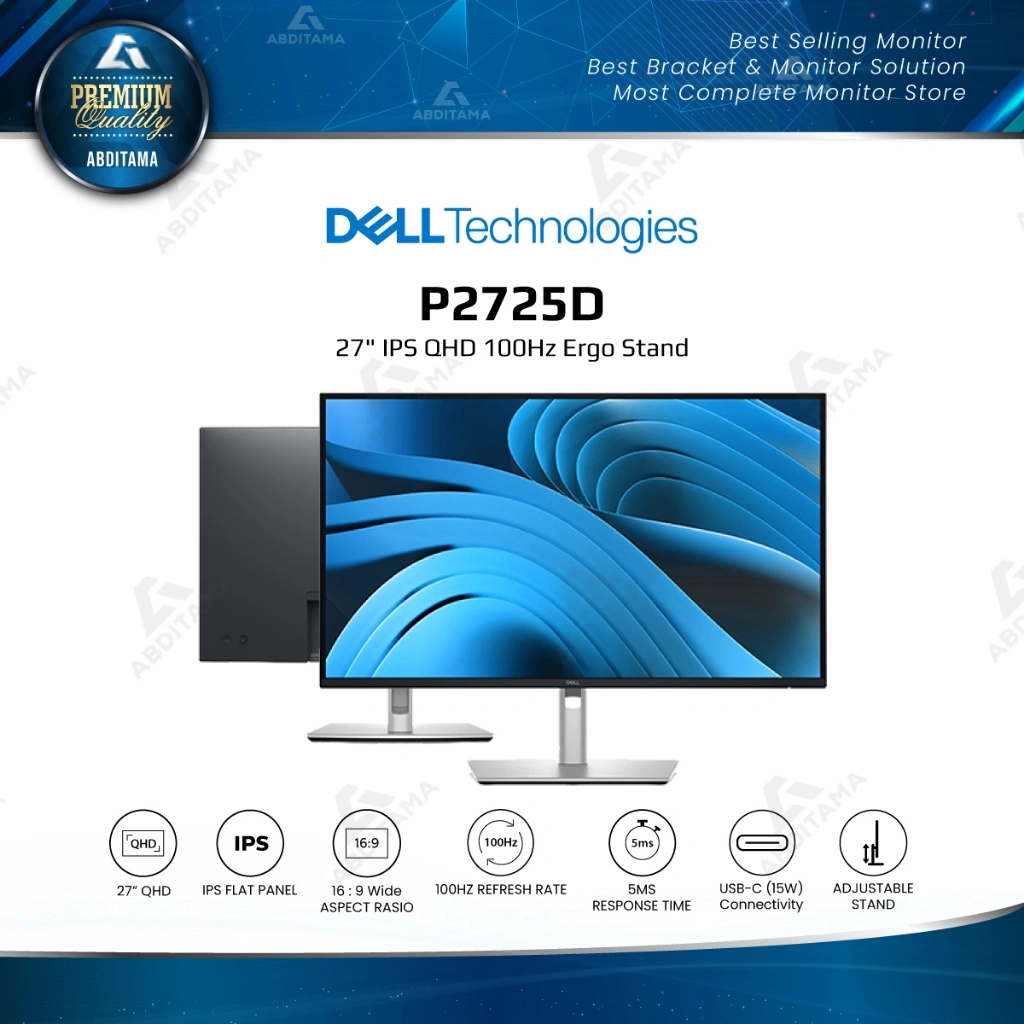 Monitor Dell Pro 27 Plus QHD Monitor P2725D 27" IPS 1440p QHD 2K 100Hz HDMI 2.1x2 DP 1.4x1 Ergonomic Stand Swivel Height Pivot Tilt Improved ComfortView Plus Reduced harmful blue light emissions to ≤35%, for all-day comfort without sacrificing color