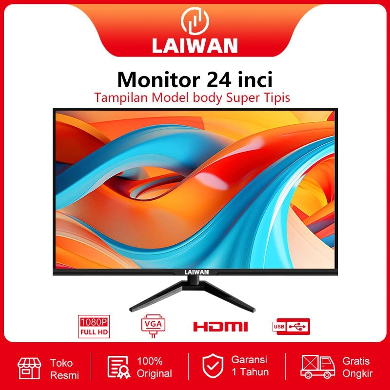 LAIWAN LED Monitor 24 inch Monitor PC Berkualitas Premium dengan HDMI 1080p
