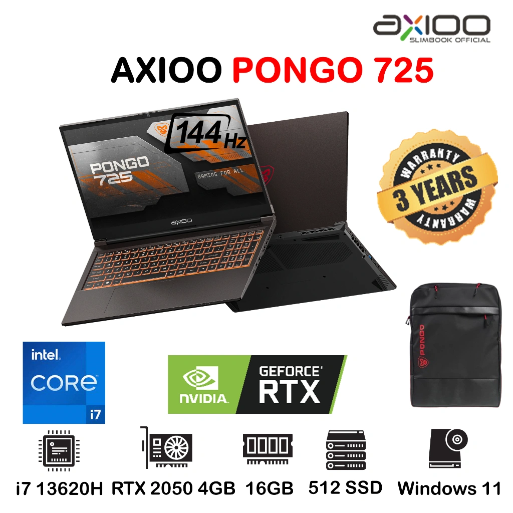 LAPTOP AXIOO PONGO 725 i7 13620H 16GB 512GB RTX2050 4GB WINDOWS 11