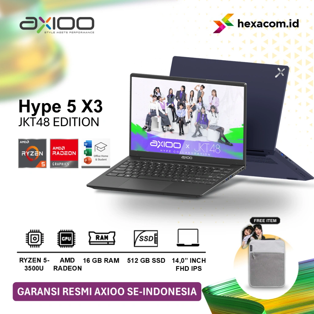 Laptop AXIOO Hype 5 JKT48 Amd X3 Ryzen 5-3500U 16GB 512GB SSD 14 inch FHD IPS Windows 11 Pro