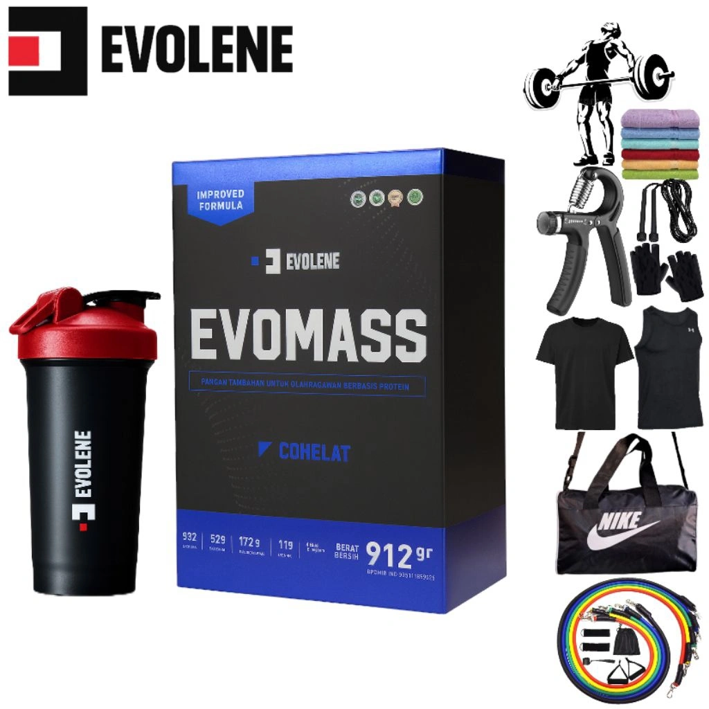 EVOLENE Evomass Gainer 912 gram 2lbs | Evo Mass BPOM HALAL MUI evomas PREVO