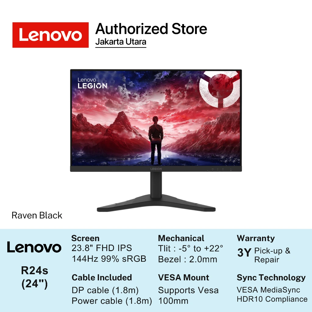 Lenovo Legion R24s Monitor Gaming 23.8" FHD IPS 144Hz AMD FreeSync 99% sRGB