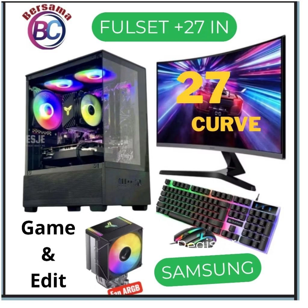 PC gaming Core i7 +Ram 16GB+Vga 4 GB+Ssd 512 GB+ Monitor 27 IN Fulset Siap Pakai