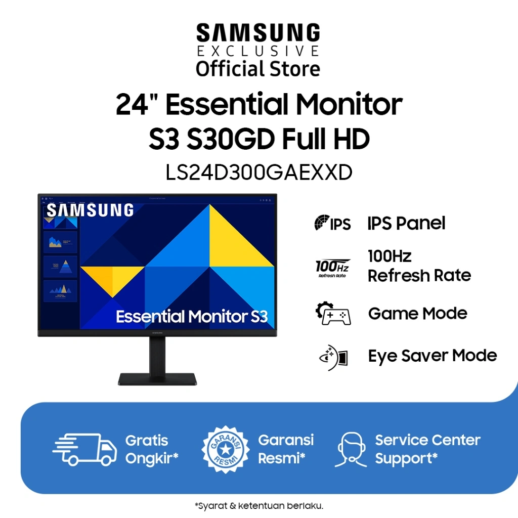 Samsung Essential Monitor 24" S3 S30GD Full HD - LS24D300GAEXXD