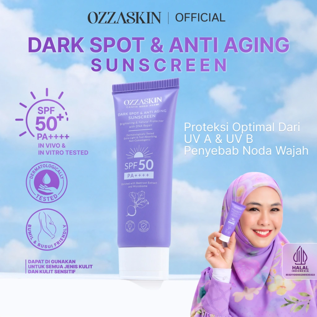 Ozzaskin Official by Oki Setiana Dewi - Dark Spot & Anti Aging Sunscreen SPF 50 PA++++ - Brightening & Natural Protector With DNA Repair - 30ml