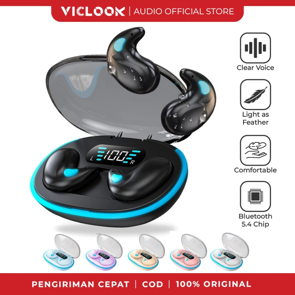 VICLOOK True Wireless Headphones X55 with Mic Button Control Sleep headset Noise Reduction Earhooks