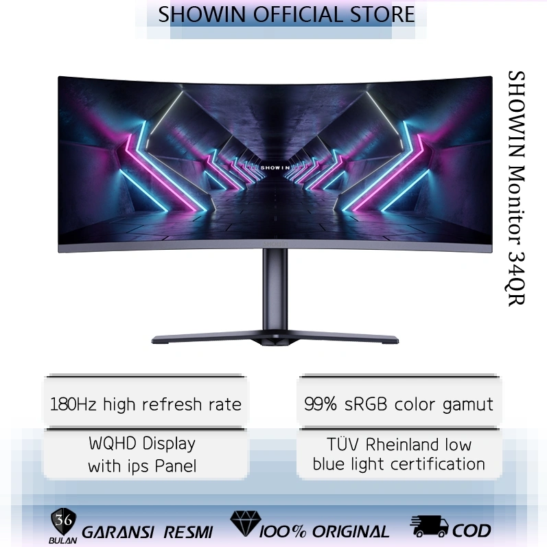 Showin 34 Inch Monitor Curved Gaming Monitor WQHD 4K 180Hz Garansi 3 Tahun Official Store 21:9 Ultra Wide 1ms Curve 1500R Panel IPS LED 1440P
