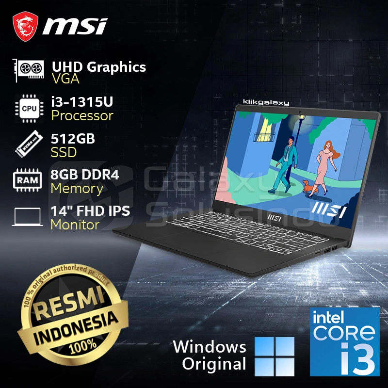 MSI Modern 14 C13M 1468ID - Intel Core i3-1315U 512GB SSD 8GB RAM - Black Notebook Laptop - MG